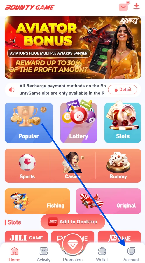 Visit the account section